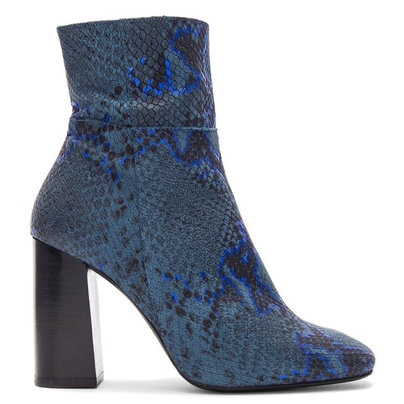 Blue Metallic Embossed Snake-Skin Booties - Picture 2 of 11